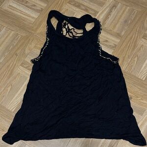 Black Sleeveless Top with Chain Detail & Ripped Back